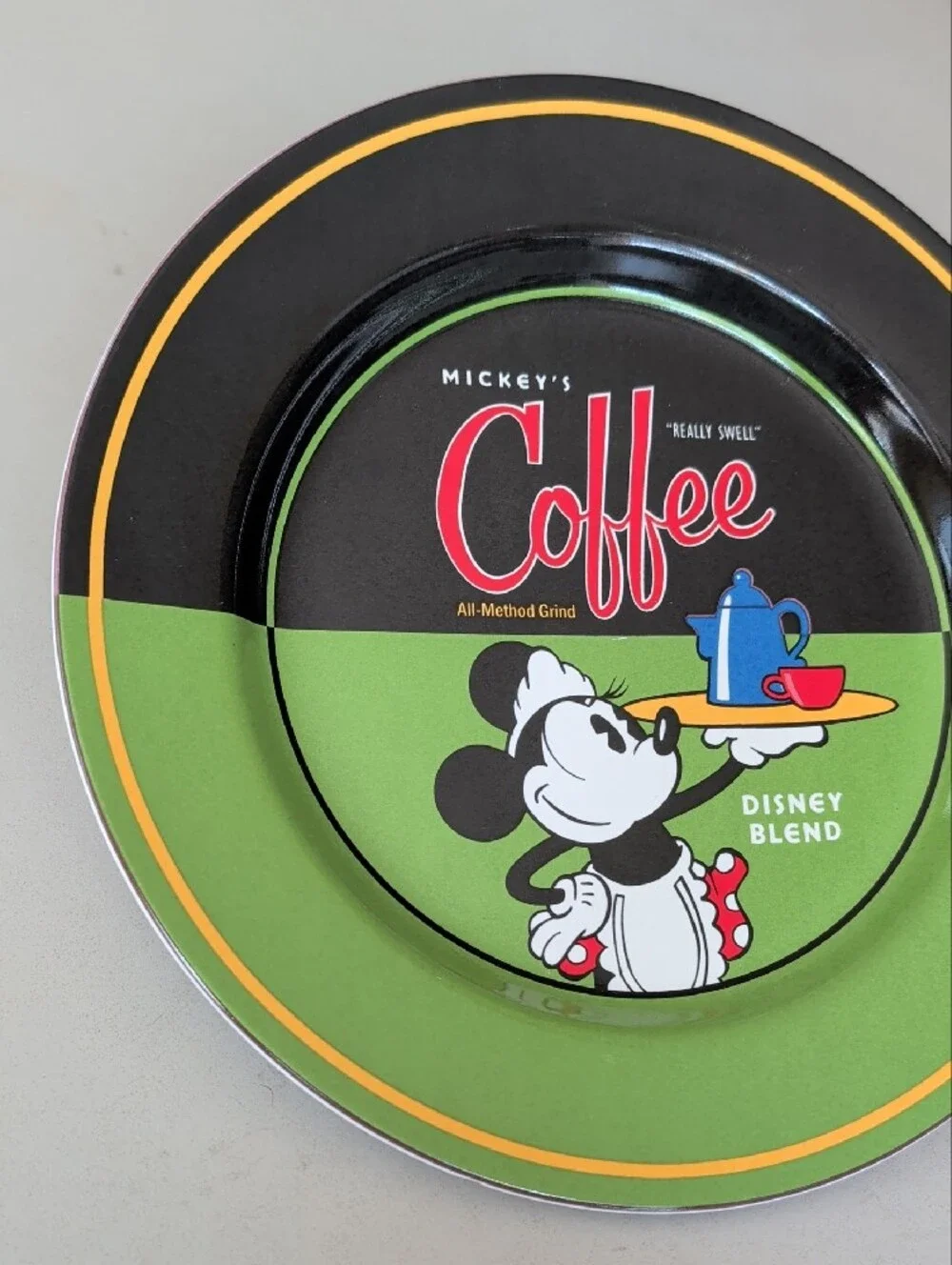Mickey's Coffee Really Swell Disney Blend Plate Green Black Yellow 9